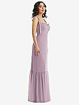 Side View Thumbnail - Suede Rose Tie-Shoulder Bustier Bodice Ruffle-Hem Maxi Dress