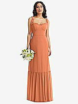 Front View Thumbnail - Sweet Melon Tie-Shoulder Bustier Bodice Ruffle-Hem Maxi Dress