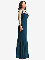 Side View Thumbnail - Atlantic Blue Tie-Shoulder Bustier Bodice Ruffle-Hem Maxi Dress