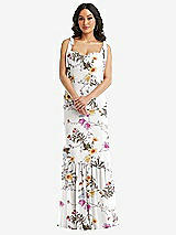 Alt View 2 Thumbnail - Butterfly Botanica Ivory Tie-Shoulder Bustier Bodice Ruffle-Hem Maxi Dress