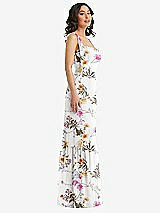 Side View Thumbnail - Butterfly Botanica Ivory Tie-Shoulder Bustier Bodice Ruffle-Hem Maxi Dress