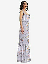 Side View Thumbnail - Butterfly Botanica Silver Dove Tie-Shoulder Bustier Bodice Ruffle-Hem Maxi Dress