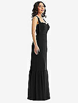 Side View Thumbnail - Black Tie-Shoulder Bustier Bodice Ruffle-Hem Maxi Dress