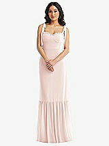 Alt View 2 Thumbnail - Blush Tie-Shoulder Bustier Bodice Ruffle-Hem Maxi Dress