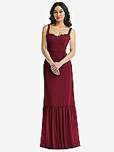 Alt View 1 Thumbnail - Burgundy Tie-Shoulder Bustier Bodice Ruffle-Hem Maxi Dress