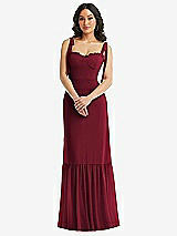 Alt View 2 Thumbnail - Burgundy Tie-Shoulder Bustier Bodice Ruffle-Hem Maxi Dress