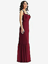 Side View Thumbnail - Burgundy Tie-Shoulder Bustier Bodice Ruffle-Hem Maxi Dress