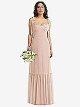 Front View Thumbnail - Cameo Tie-Shoulder Bustier Bodice Ruffle-Hem Maxi Dress