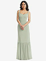 Alt View 1 Thumbnail - Celadon Tie-Shoulder Bustier Bodice Ruffle-Hem Maxi Dress