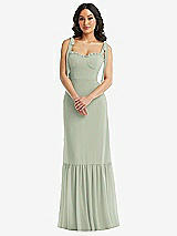 Alt View 2 Thumbnail - Celadon Tie-Shoulder Bustier Bodice Ruffle-Hem Maxi Dress