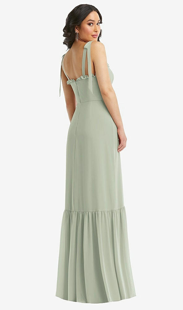 Back View - Celadon Tie-Shoulder Bustier Bodice Ruffle-Hem Maxi Dress