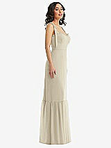 Side View Thumbnail - Champagne Tie-Shoulder Bustier Bodice Ruffle-Hem Maxi Dress