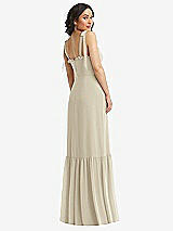 Rear View Thumbnail - Champagne Tie-Shoulder Bustier Bodice Ruffle-Hem Maxi Dress