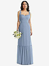 Front View Thumbnail - Cloudy Tie-Shoulder Bustier Bodice Ruffle-Hem Maxi Dress