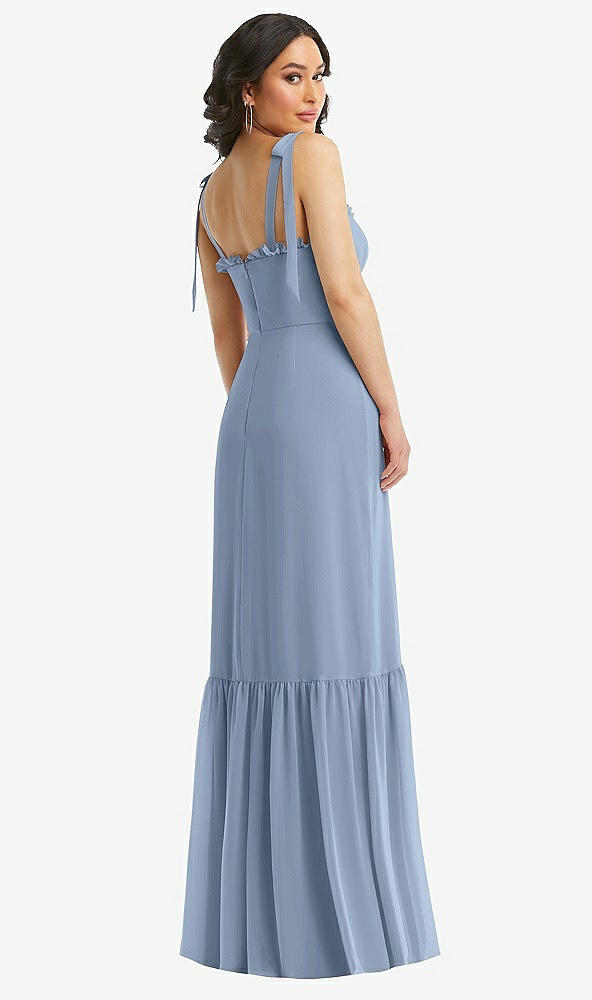 Back View - Cloudy Tie-Shoulder Bustier Bodice Ruffle-Hem Maxi Dress