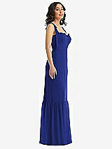 Side View Thumbnail - Cobalt Blue Tie-Shoulder Bustier Bodice Ruffle-Hem Maxi Dress