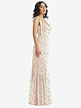 Side View Thumbnail - Coquette Floral Print Tie-Shoulder Bustier Bodice Ruffle-Hem Maxi Dress