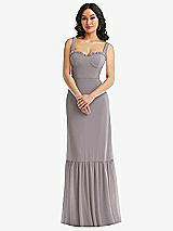 Alt View 1 Thumbnail - Cashmere Gray Tie-Shoulder Bustier Bodice Ruffle-Hem Maxi Dress