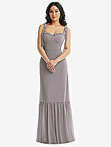 Alt View 2 Thumbnail - Cashmere Gray Tie-Shoulder Bustier Bodice Ruffle-Hem Maxi Dress