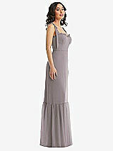 Side View Thumbnail - Cashmere Gray Tie-Shoulder Bustier Bodice Ruffle-Hem Maxi Dress