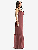 Side View Thumbnail - English Rose Tie-Shoulder Bustier Bodice Ruffle-Hem Maxi Dress