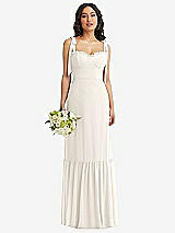 Front View Thumbnail - Ivory Tie-Shoulder Bustier Bodice Ruffle-Hem Maxi Dress