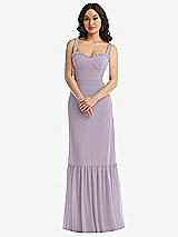 Alt View 1 Thumbnail - Lilac Haze Tie-Shoulder Bustier Bodice Ruffle-Hem Maxi Dress