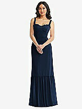 Alt View 1 Thumbnail - Midnight Navy Tie-Shoulder Bustier Bodice Ruffle-Hem Maxi Dress