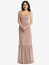 Alt View 1 Thumbnail - Neu Nude Tie-Shoulder Bustier Bodice Ruffle-Hem Maxi Dress