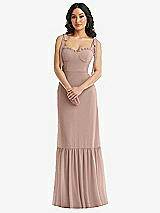 Alt View 2 Thumbnail - Neu Nude Tie-Shoulder Bustier Bodice Ruffle-Hem Maxi Dress