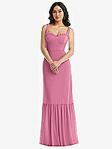 Alt View 1 Thumbnail - Orchid Pink Tie-Shoulder Bustier Bodice Ruffle-Hem Maxi Dress