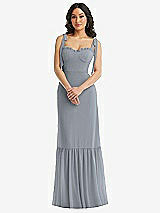 Alt View 2 Thumbnail - Platinum Tie-Shoulder Bustier Bodice Ruffle-Hem Maxi Dress