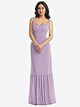 Alt View 1 Thumbnail - Pale Purple Tie-Shoulder Bustier Bodice Ruffle-Hem Maxi Dress