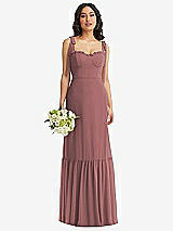 Front View Thumbnail - Rosewood Tie-Shoulder Bustier Bodice Ruffle-Hem Maxi Dress