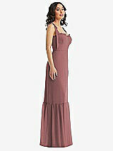 Side View Thumbnail - Rosewood Tie-Shoulder Bustier Bodice Ruffle-Hem Maxi Dress