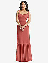 Alt View 2 Thumbnail - Coral Pink Tie-Shoulder Bustier Bodice Ruffle-Hem Maxi Dress