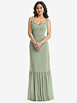 Alt View 1 Thumbnail - Sage Tie-Shoulder Bustier Bodice Ruffle-Hem Maxi Dress