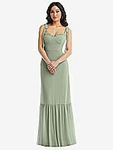 Alt View 2 Thumbnail - Sage Tie-Shoulder Bustier Bodice Ruffle-Hem Maxi Dress