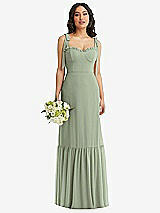 Front View Thumbnail - Sage Tie-Shoulder Bustier Bodice Ruffle-Hem Maxi Dress