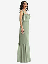 Side View Thumbnail - Sage Tie-Shoulder Bustier Bodice Ruffle-Hem Maxi Dress