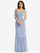 Alt View 1 Thumbnail - Sky Blue Tie-Shoulder Bustier Bodice Ruffle-Hem Maxi Dress