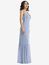 Side View Thumbnail - Sky Blue Tie-Shoulder Bustier Bodice Ruffle-Hem Maxi Dress