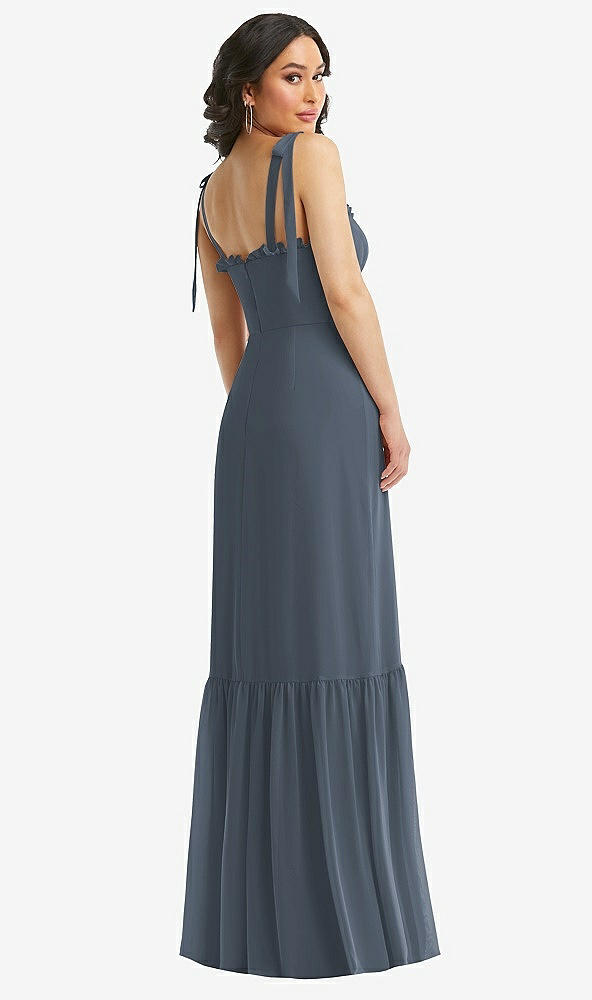 Back View - Silverstone Tie-Shoulder Bustier Bodice Ruffle-Hem Maxi Dress