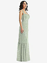 Side View Thumbnail - Vintage Primrose Sage Tie-Shoulder Bustier Bodice Ruffle-Hem Maxi Dress