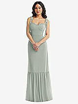 Alt View 2 Thumbnail - Willow Green Tie-Shoulder Bustier Bodice Ruffle-Hem Maxi Dress