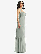 Side View Thumbnail - Willow Green Tie-Shoulder Bustier Bodice Ruffle-Hem Maxi Dress