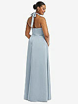 Rear View Thumbnail - Mist High-Neck Tie-Back Halter Cascading High Low Maxi Dress