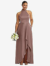 Alt View 1 Thumbnail - Sienna High-Neck Tie-Back Halter Cascading High Low Maxi Dress