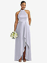 Alt View 1 Thumbnail - Silver Dove High-Neck Tie-Back Halter Cascading High Low Maxi Dress