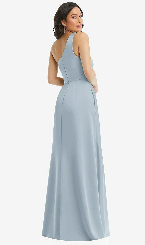 Back View - Mist One-Shoulder High Low Maxi Dress with Pockets